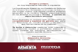 Alejandro Armenta invita a denunciar a todo aspirante que use su nombre para beneficio personal
