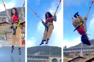 Salma Hayek hace acrobacias en el aire