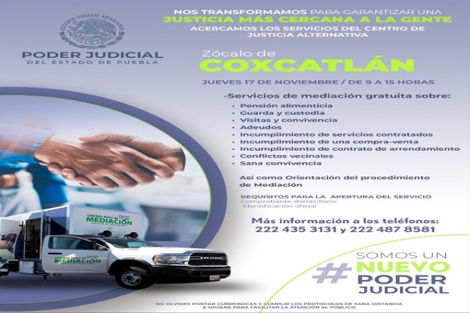 Jornadas de justicia alternativa llegarán a Zinacatepec y Coxcatlán el 17 de noviembre