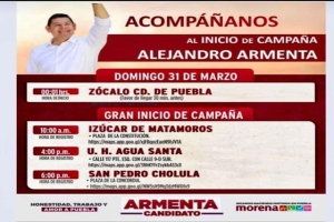 Alejandro Armenta arrancará campaña en el zócalo de Puebla 