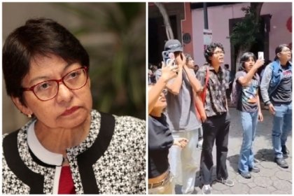 Hartazgo de estudiantes de la Buap se hace notar durante presentación de Lilia Cedillo; piden no a la reelección