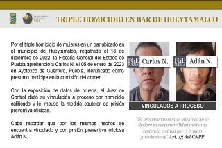 FGE detiene a probables responsables de la muerte de 3 mujeres en Hueytamalco