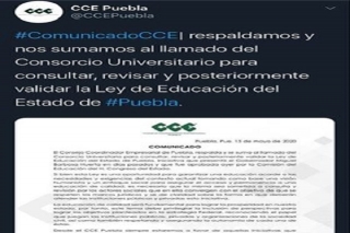 Consejo Coordinador Empresarial de Puebla pide se revise Ley de Educación