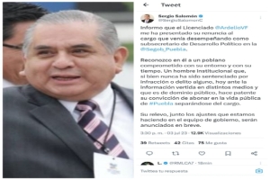 Tras crítica de Amlo, Ardelio Vargas presenta su renuncia a Sergio Salomón