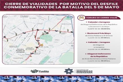 Implementará la SSC cierres viales por la realización del Desfile Conmemorativo de la Batalla del 5 de Mayo