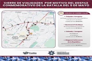Implementará la SSC cierres viales por la realización del Desfile Conmemorativo de la Batalla del 5 de Mayo