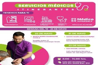 Servicios Médicos Itinerantes del SMDIF visitarán Tecola, Canoa y Xonacatepec