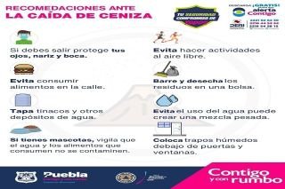 Ayuntamiento de Puebla emite recomendaciones por caída de ceniza
