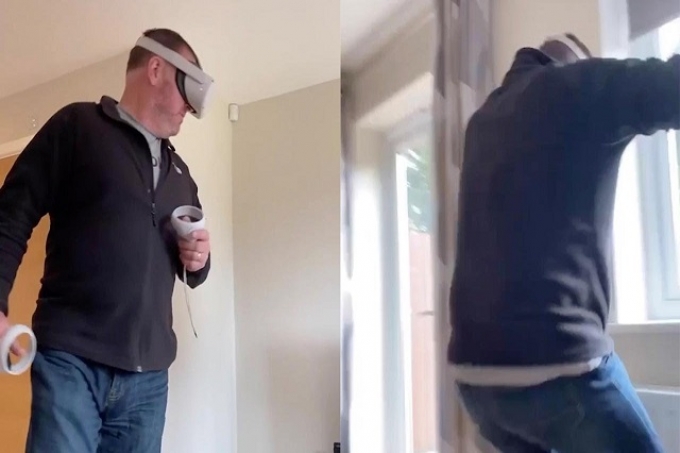 Prueba por primera vez gafas de realidad virtual y se estrella en la pared!!!