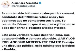 Condena Armenta a Eduardo Rivera por llamar moreNacos a simpatizantes de Morena 