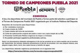Ayuntamiento de Puebla busca equipos para competir en el Torneo de Campeones 2021 estatal